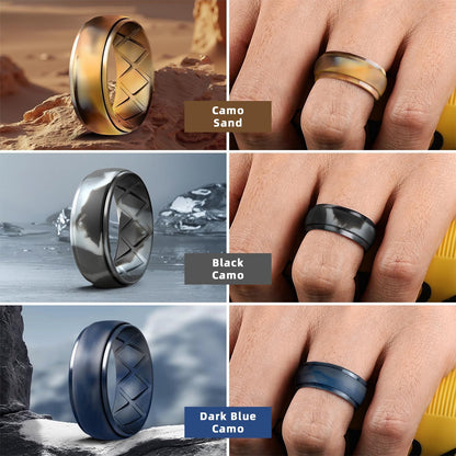 Love Languages™ silicone men's wedding band with inner arc ergonomic design, breathable, 10mm wide, half sizes available.