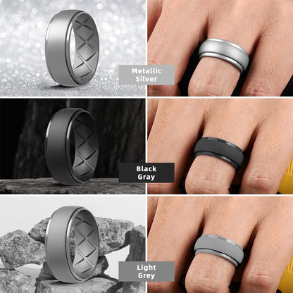 Love Languages™ silicone men's wedding band with inner arc design, breathable, 10mm wide, half sizes, 2.5mm thick rubber ring