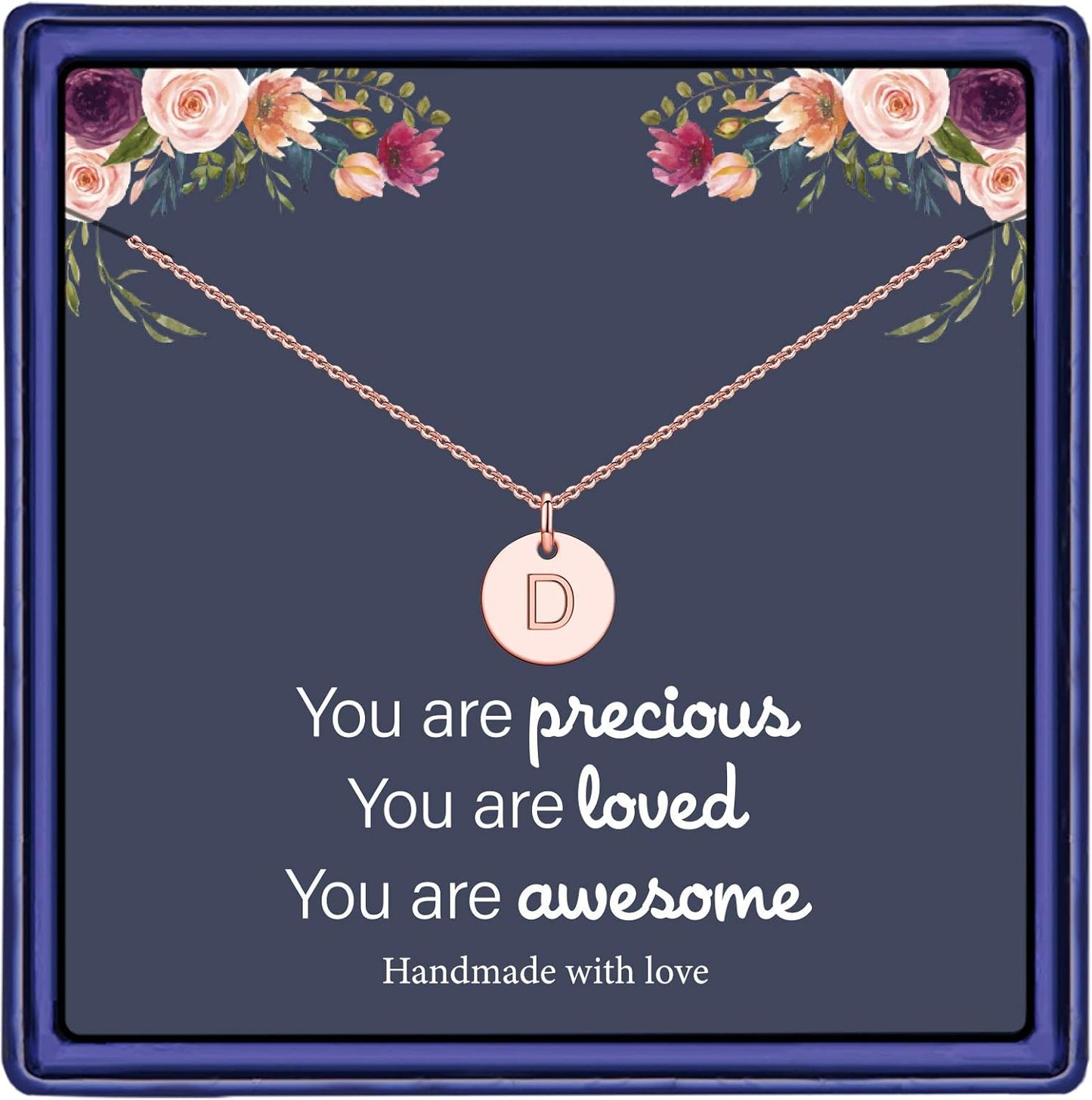 14K gold plated, rose gold plated, and S925 sterling silver disc initial necklaces for girls, teens, and women by Love Languages™