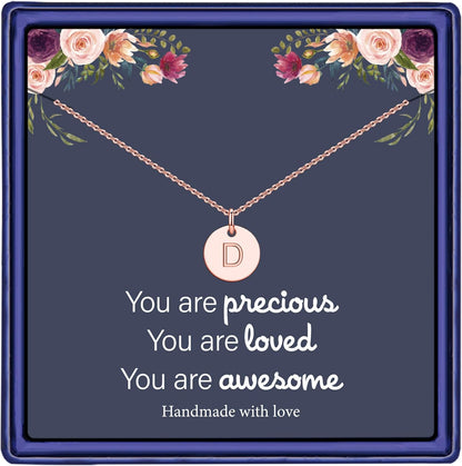 14K gold plated, rose gold plated, and S925 sterling silver disc initial necklaces for girls, teens, and women by Love Languages™