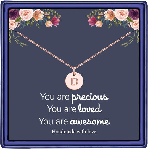 14K gold plated, rose gold plated, and S925 sterling silver disc initial necklaces for girls, teens, and women by Love Languages™
