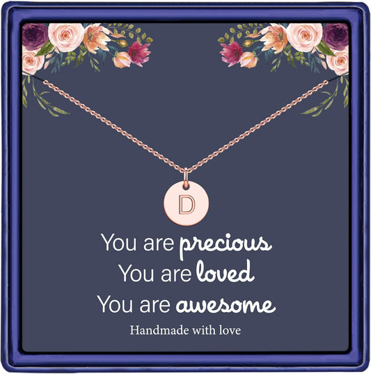 14K gold plated, rose gold plated, and S925 sterling silver disc initial necklaces for girls, teens, and women by Love Languages™